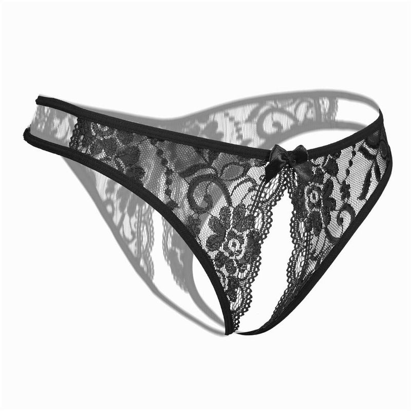 SLITHICE Women Sexy Floral Lace Briefs with Cute Bow Center (US, Alpha, X-Small, Regular, Regular, Black) - Image 2